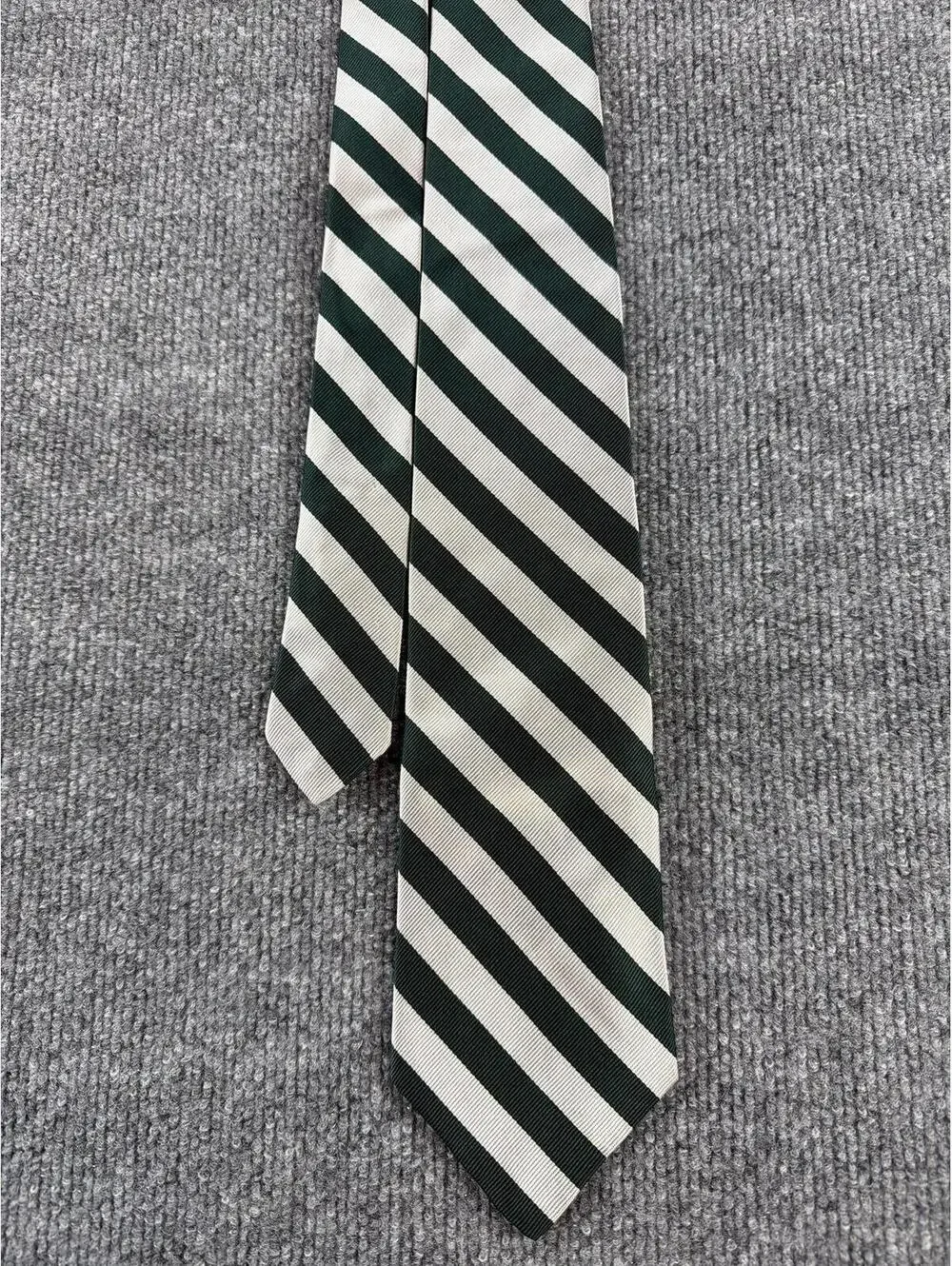 Vintage‎ Brooks Brothers Green White Diagonal Stripe Tie 100% Silk Formal Dressy